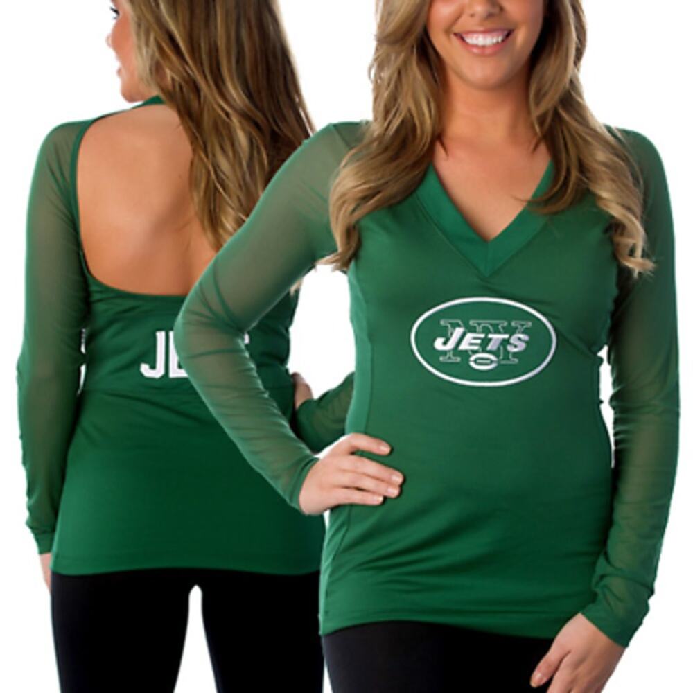 NWT All Sport Couture Women's Green New York Jets Halter Long Sleeve Top M